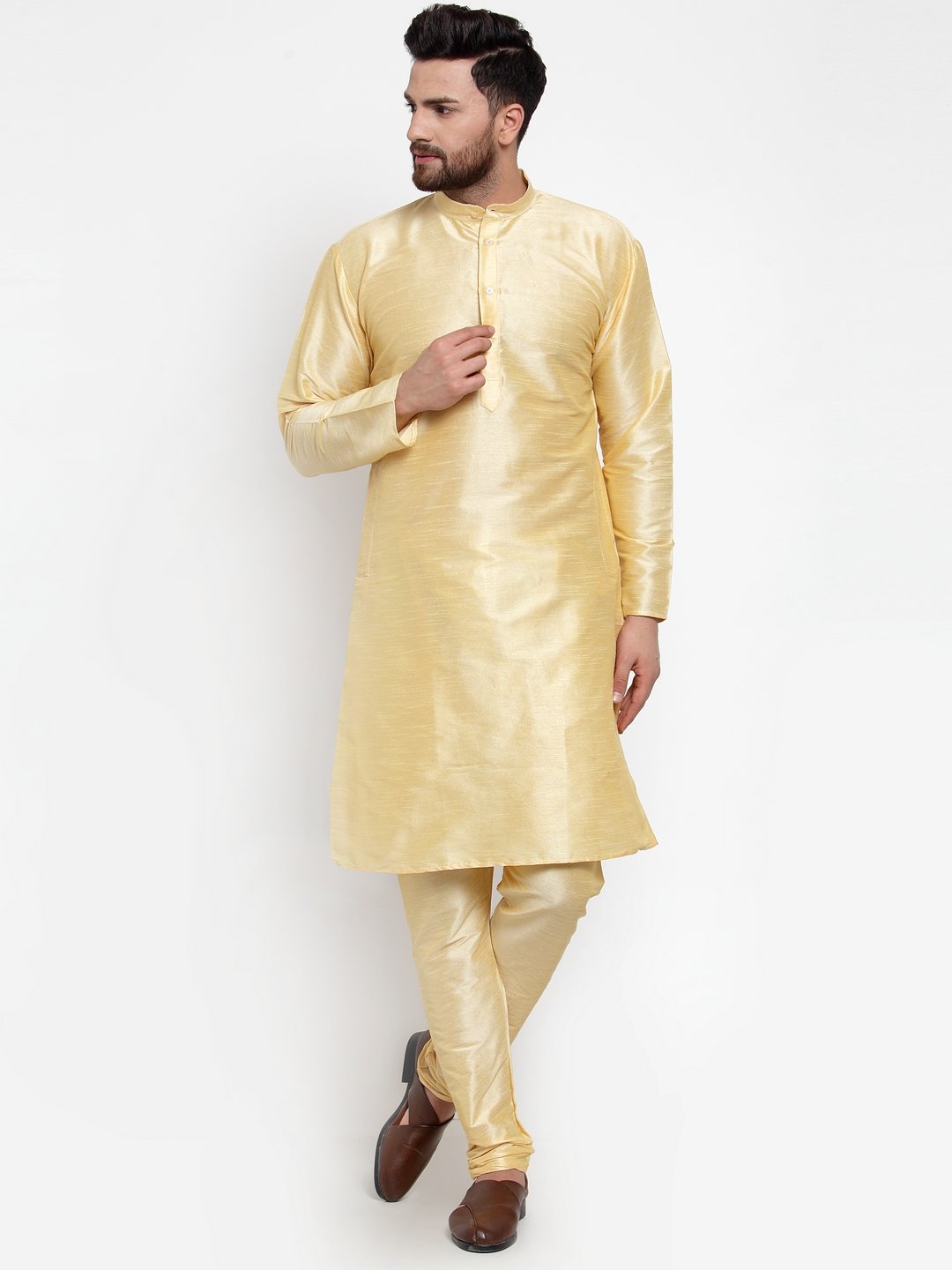 Jompers Men Golden Solid Kurta Only - Distacart