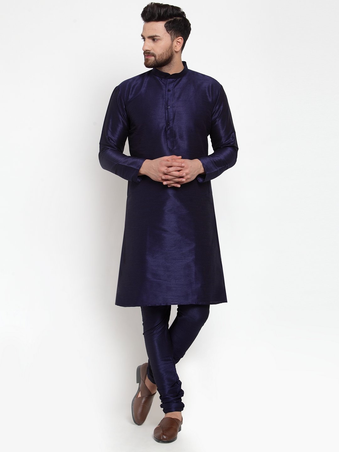 Jompers Men Navy-Blue Solid Kurta with Churidar - Distacart