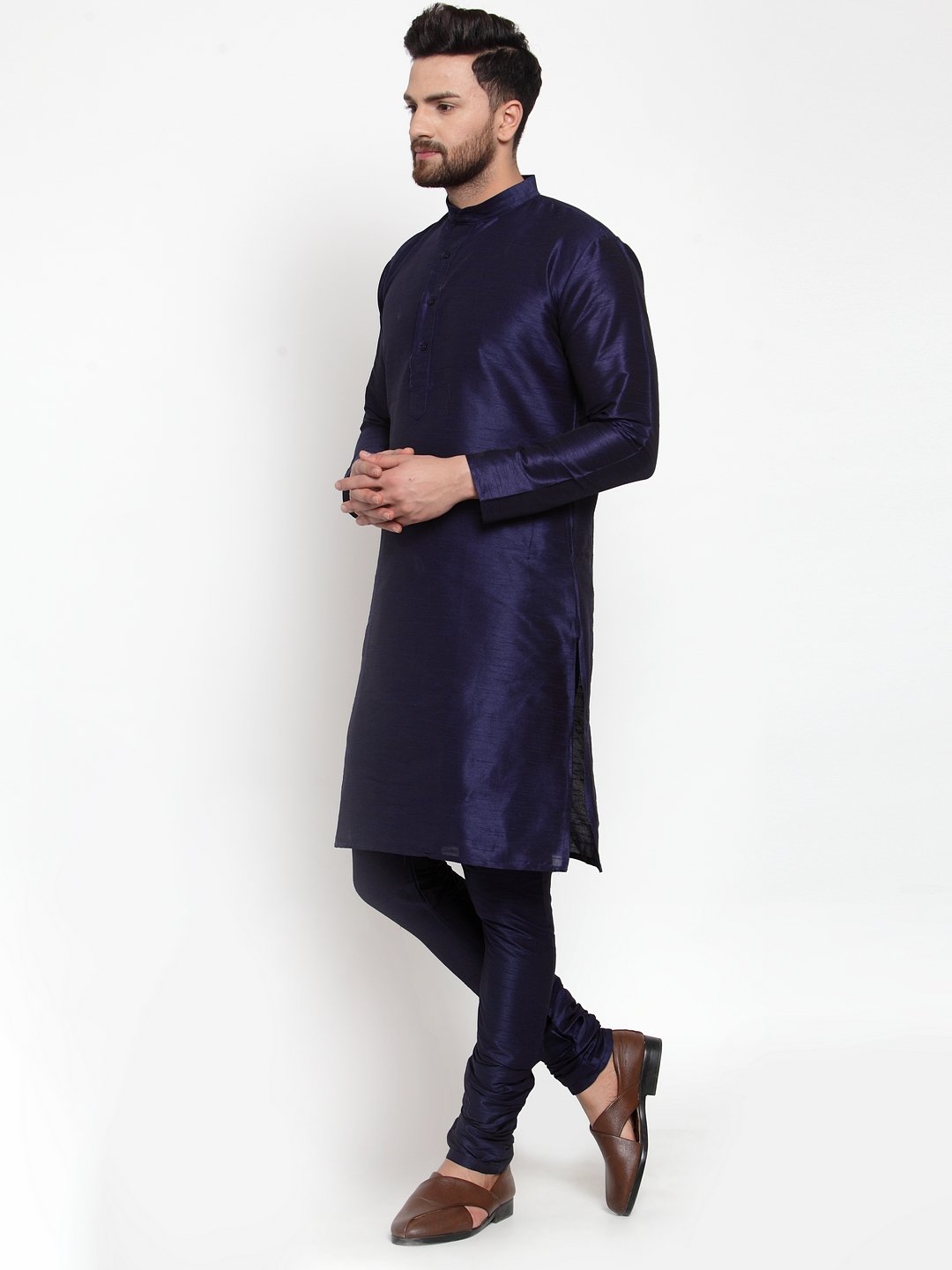 Jompers Men Navy-Blue Solid Kurta with Churidar - Distacart