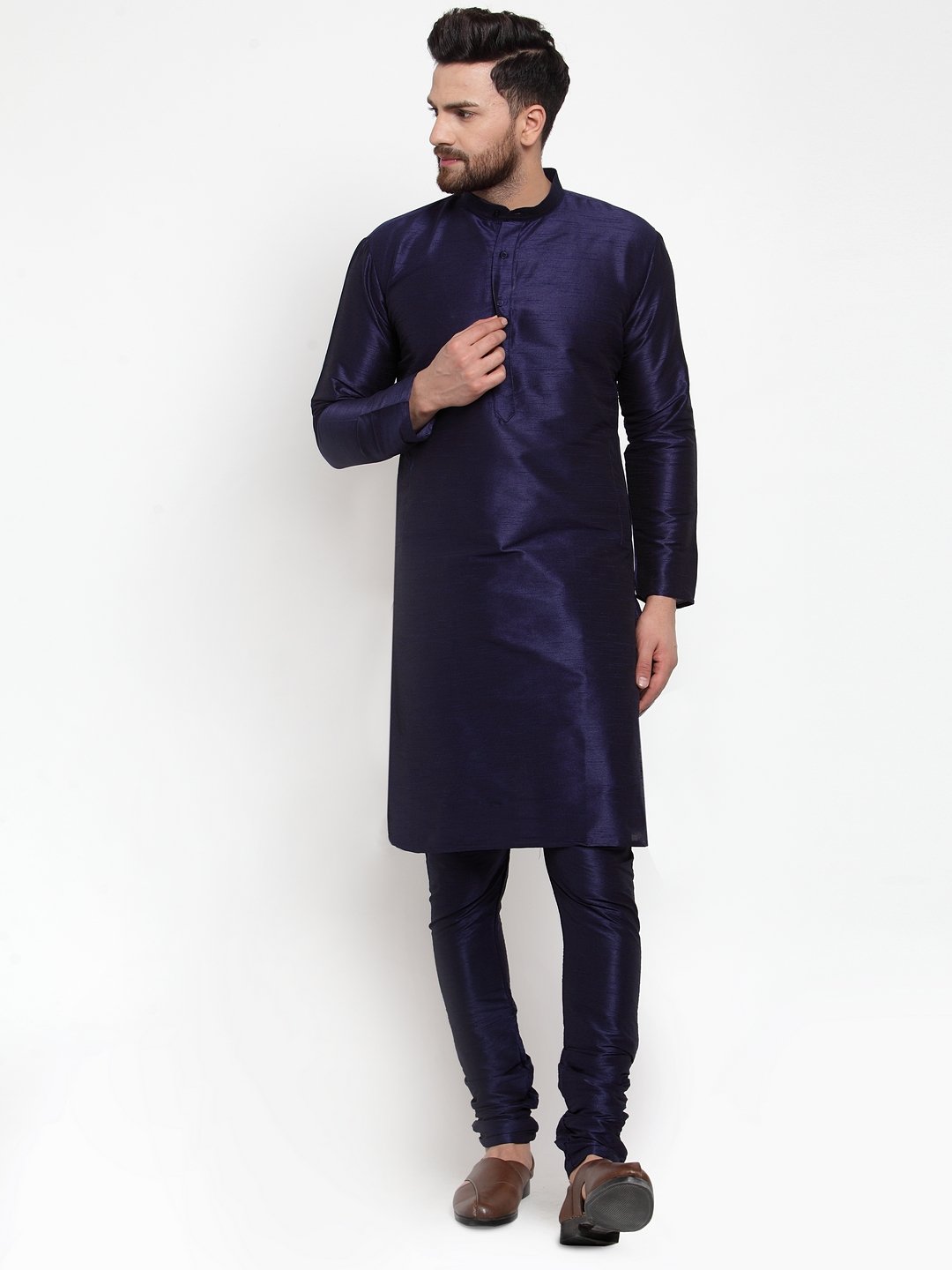 Jompers Men Navy-Blue Solid Kurta with Churidar - Distacart