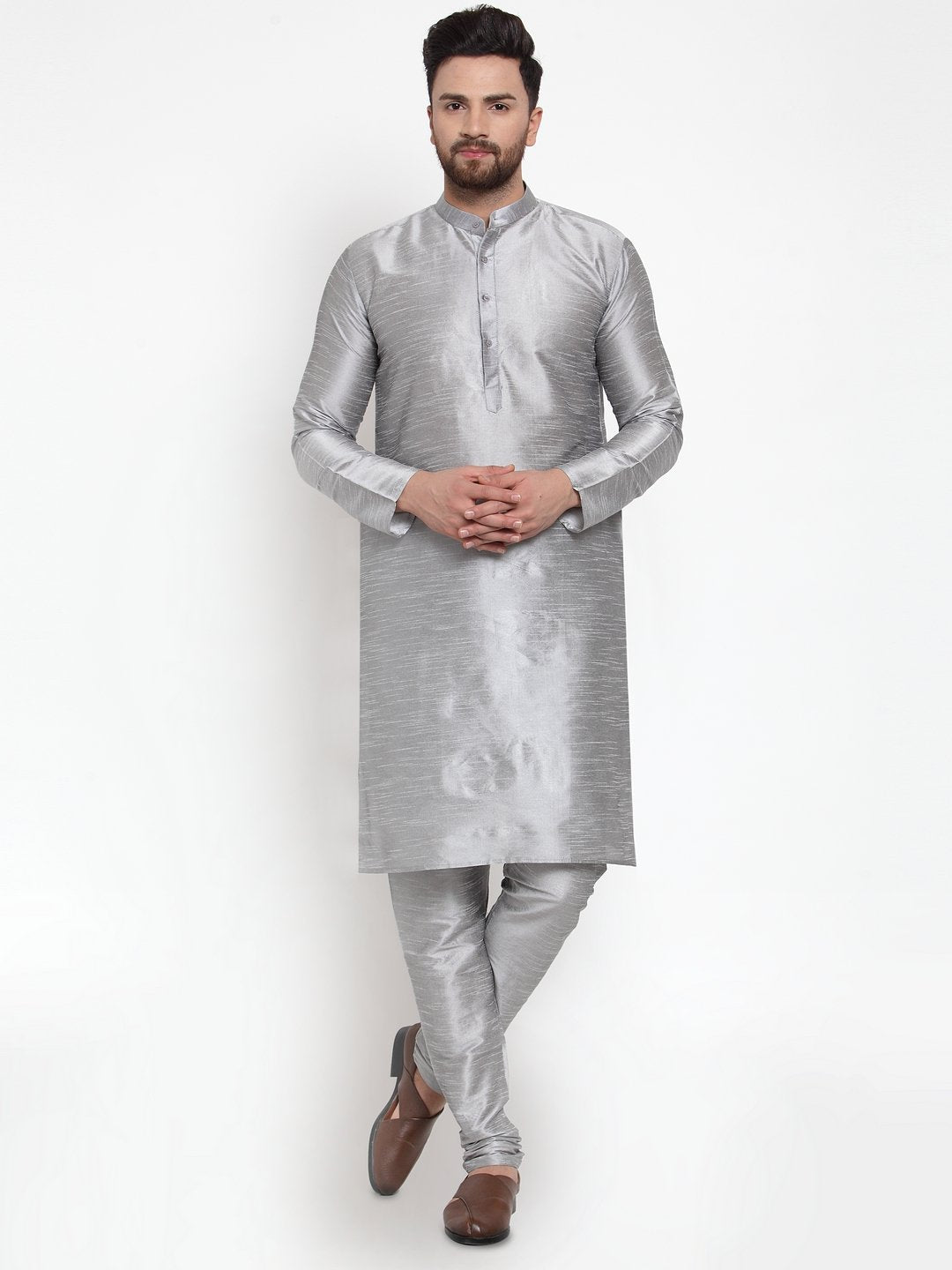 Jompers Men Silver Solid Kurta with Churidar - Distacart