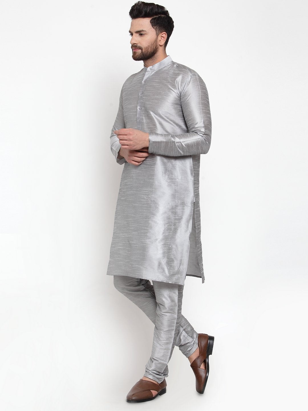 Jompers Men Silver Solid Kurta with Churidar - Distacart