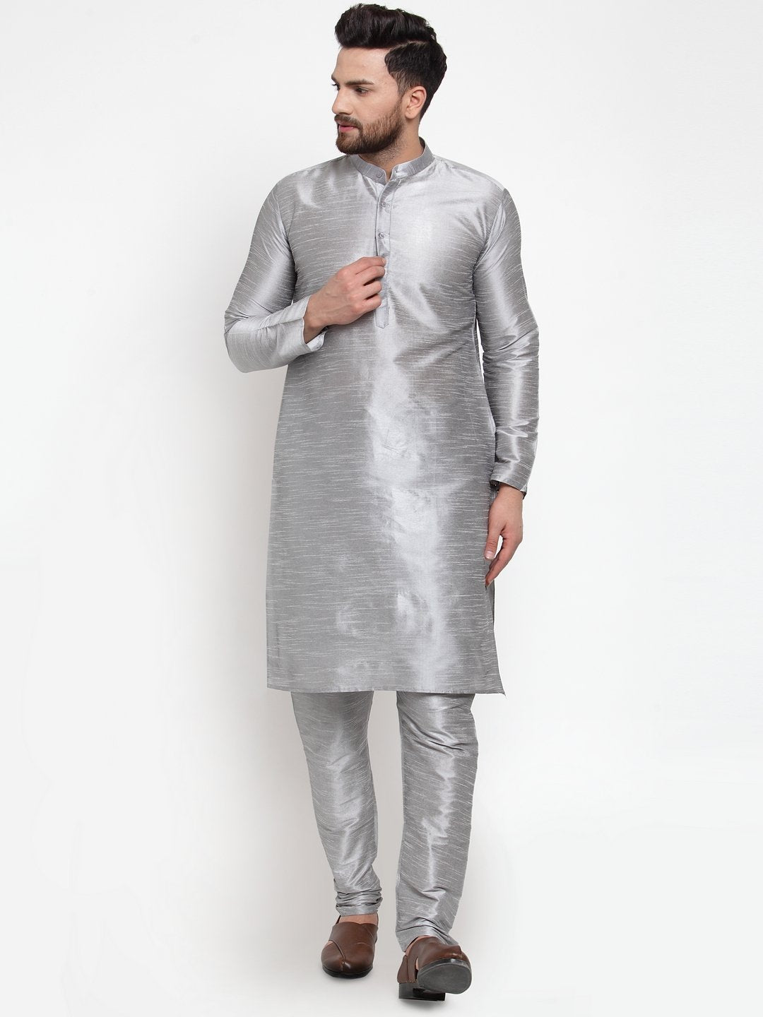 Jompers Men Silver Solid Kurta with Churidar - Distacart