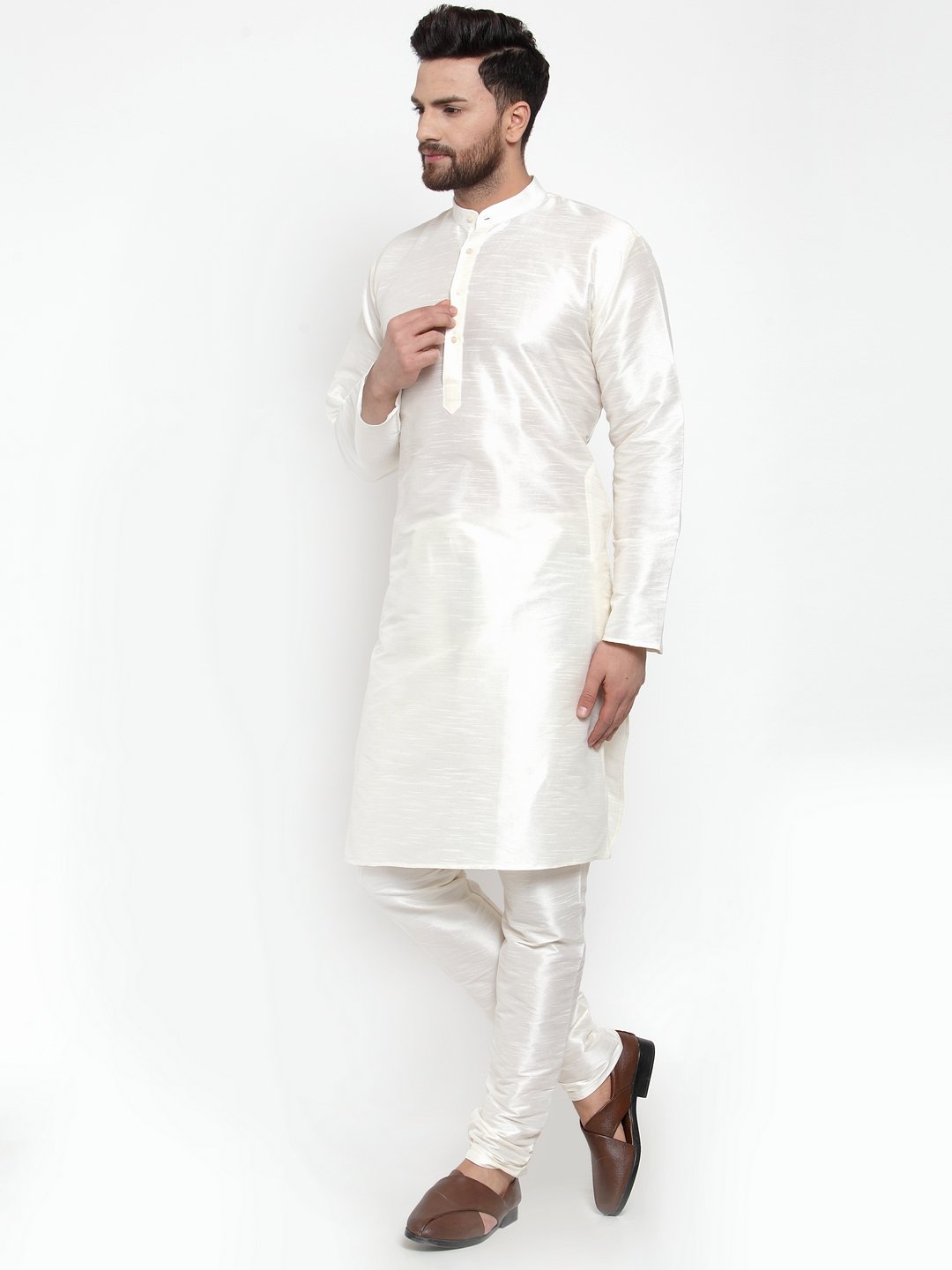 Jompers Men White Solid Kurta with Churidar - Distacart