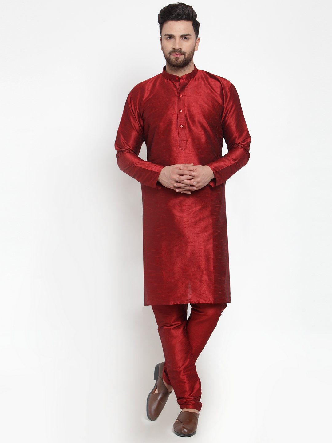 Jompers Men Maroon Solid Kurta with Churidar - Distacart