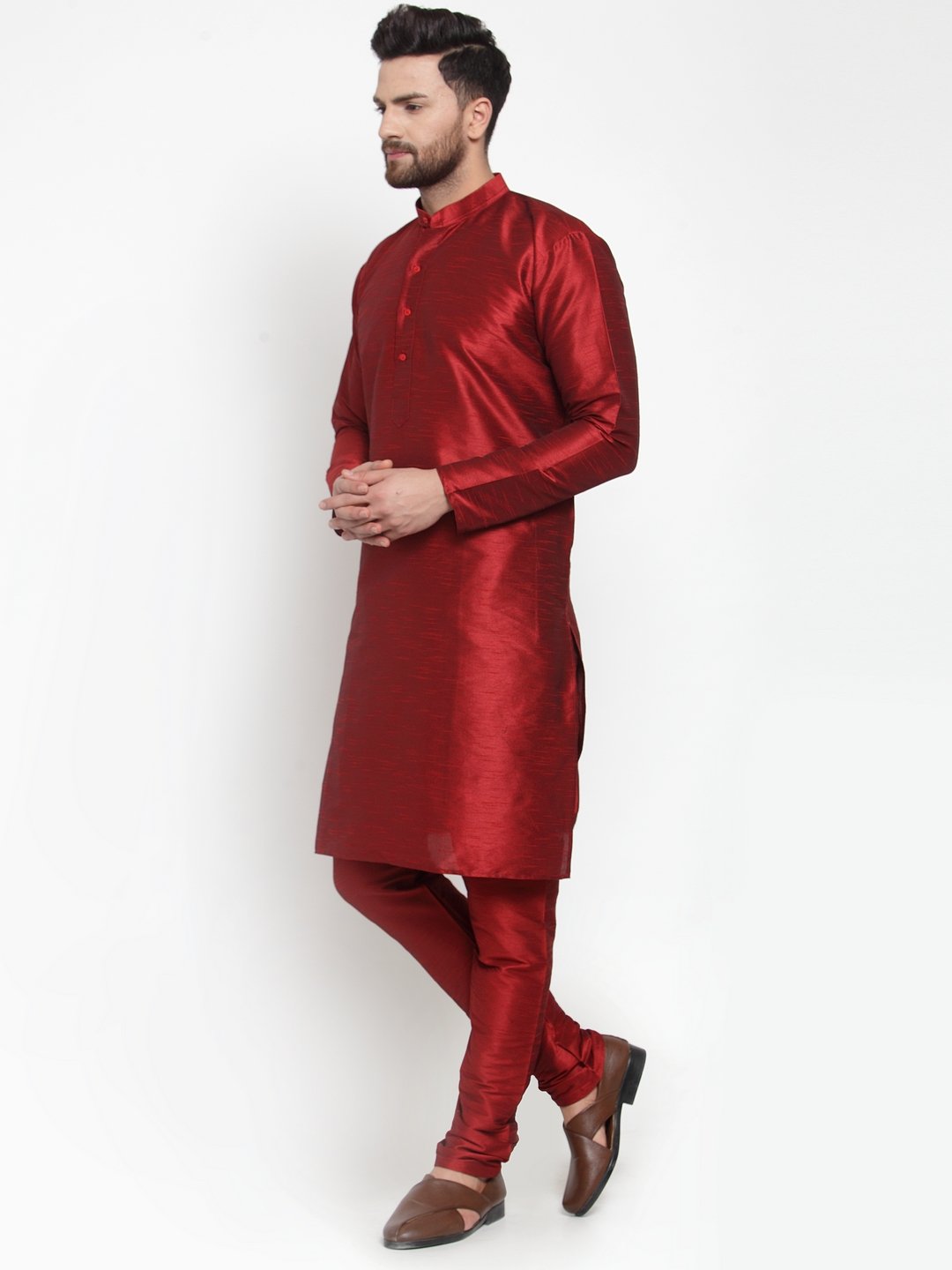 Jompers Men Maroon Solid Kurta with Churidar - Distacart