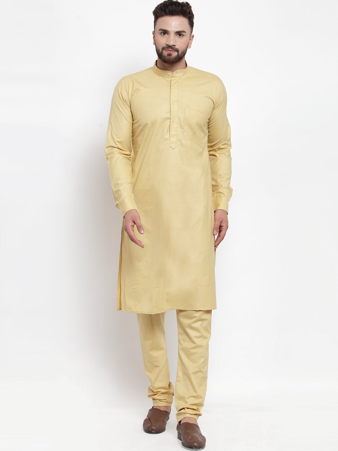 Jompers Men Beige Solid Kurta Only - Distacart
