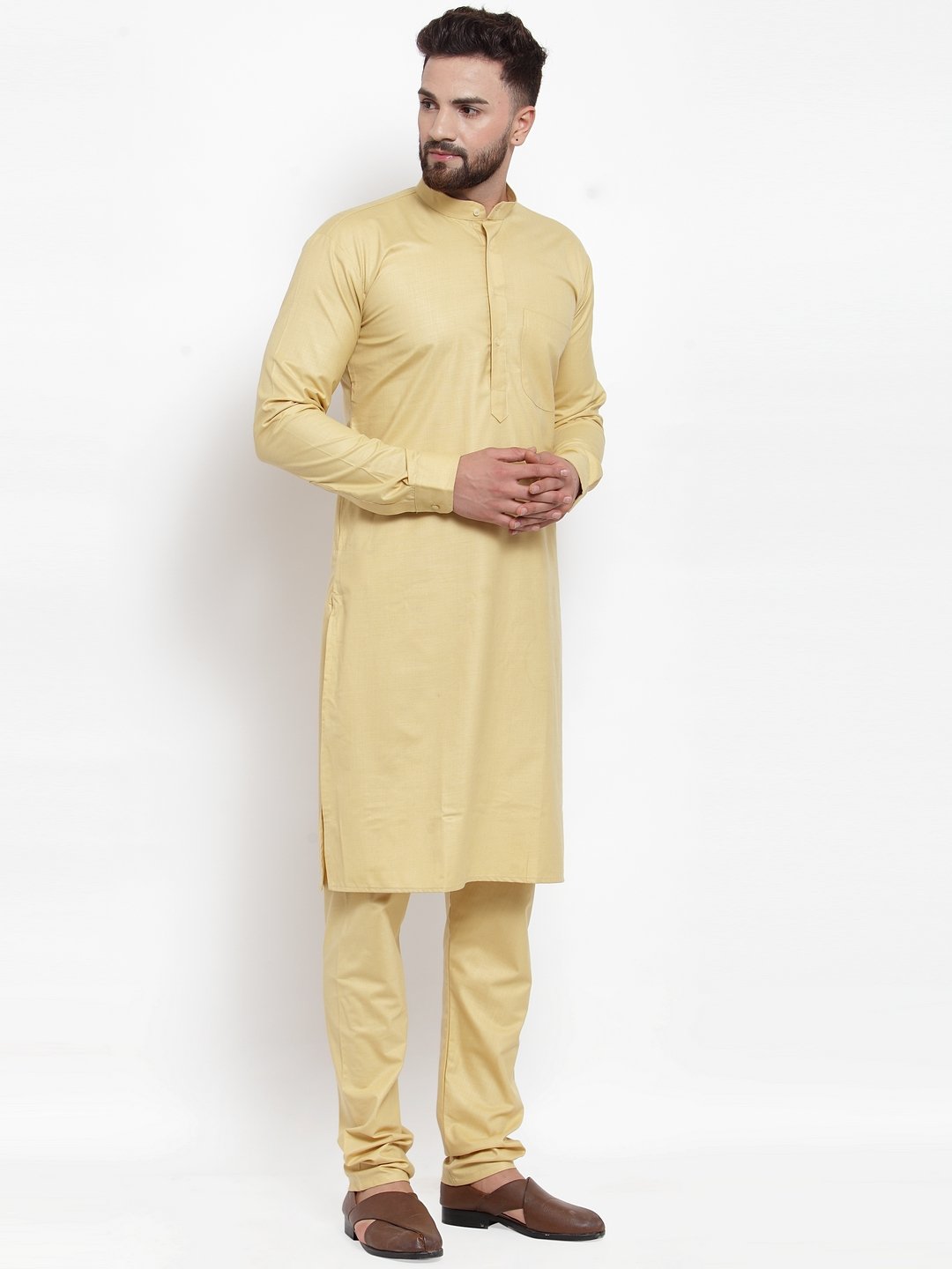 Jompers Men Beige Solid Kurta with Churidar - Distacart