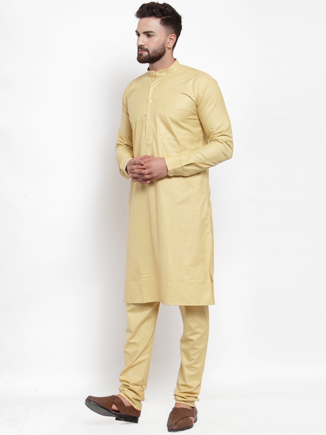 Jompers Men Beige Solid Kurta with Churidar - Distacart