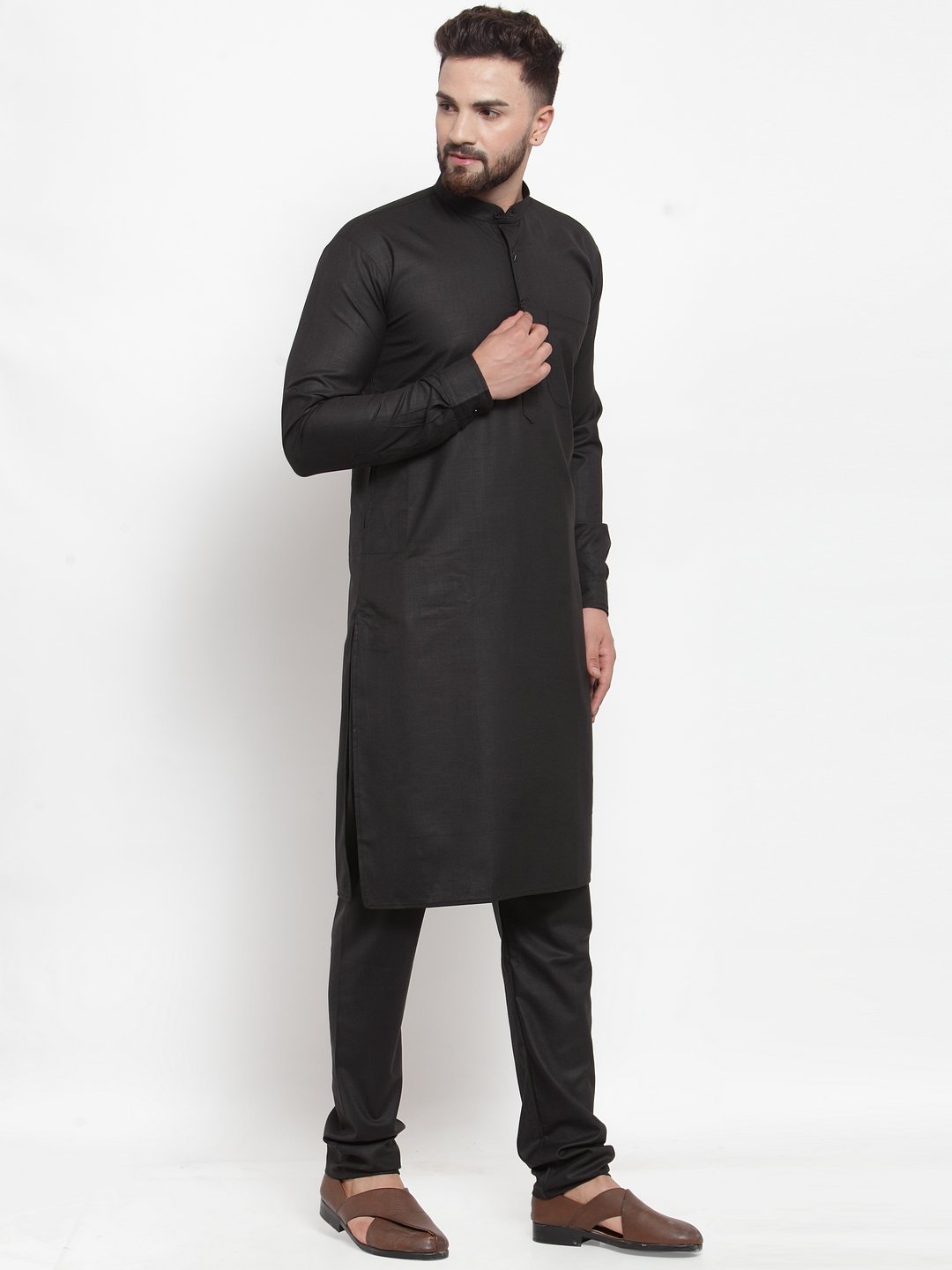 Jompers Men Black Solid Kurta with Churidar - Distacart