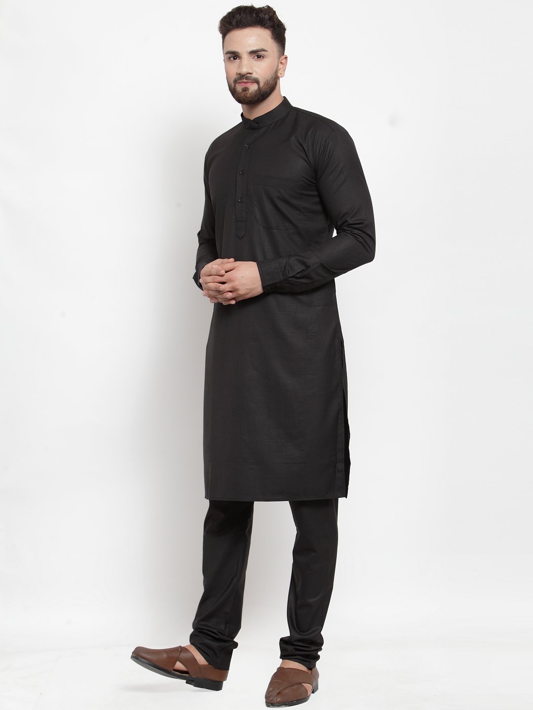 Jompers Men Black Solid Kurta with Churidar - Distacart
