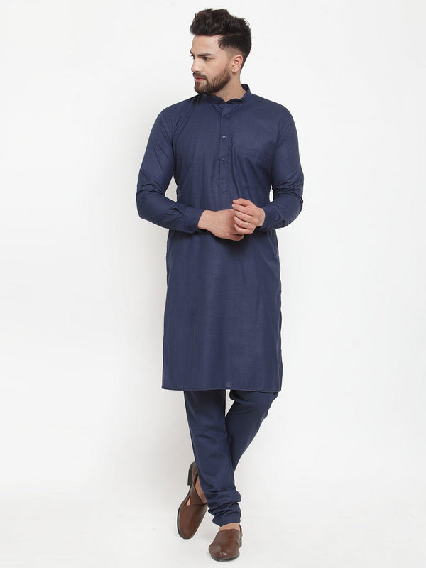 Jompers Men Navy-Blue Solid Kurta with Churidar - Distacart