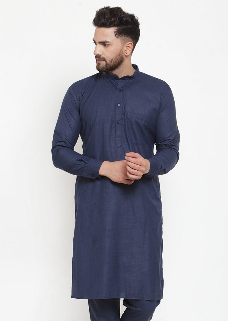 Jompers Men Navy-Blue Solid Kurta Only - Distacart