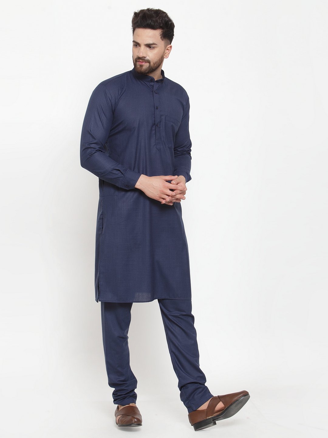 Jompers Men Navy-Blue Solid Kurta with Churidar - Distacart