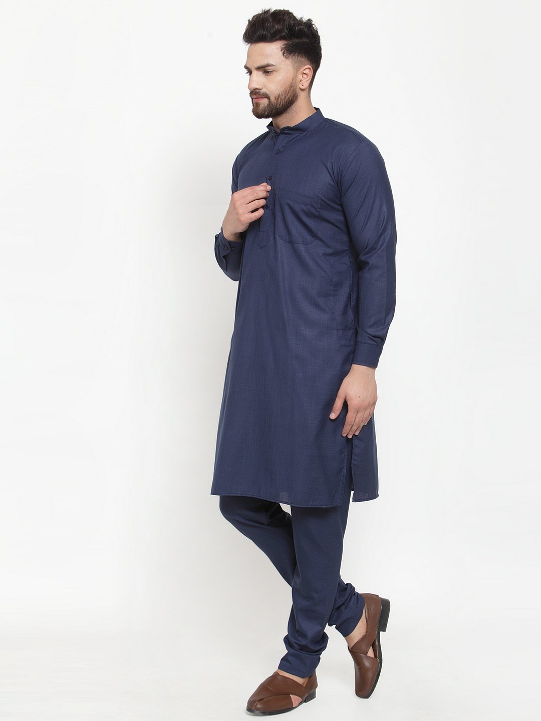Jompers Men Navy-Blue Solid Kurta Only - Distacart