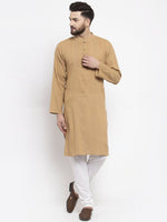 Thumbnail for Jompers Men Beige & White Solid Pin-tucks Kurta Only - Distacart