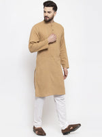 Thumbnail for Jompers Men Beige & White Solid Pin-tucks Kurta Only - Distacart