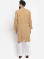 Thumbnail for Jompers Men Beige & White Solid Pin-tucks Kurta Only - Distacart