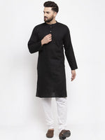 Thumbnail for Jompers Men Black & White Solid Pin-tucks Kurta Only - Distacart
