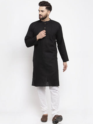 Jompers Men Black & White Solid Pin-tucks Kurta Only - Distacart