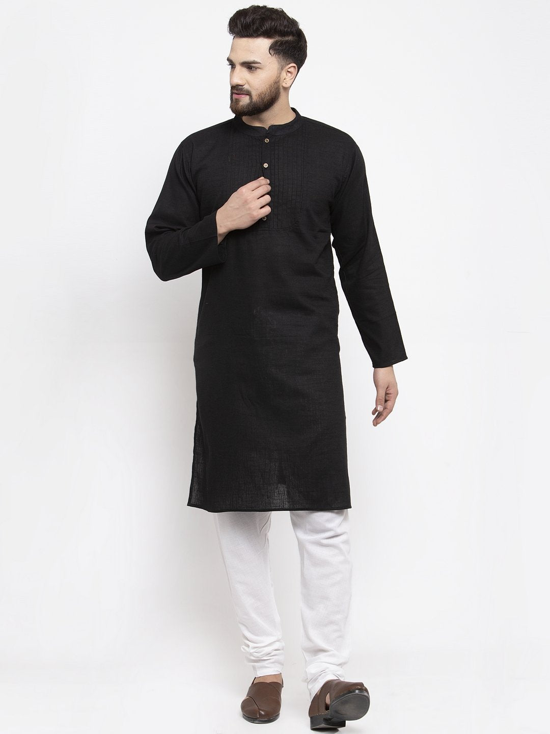 Jompers Men Black & White Solid Pin-tucks Kurta with Churidar - Distacart