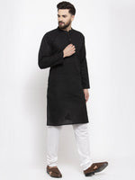 Thumbnail for Jompers Men Black & White Solid Pin-tucks Kurta Only - Distacart