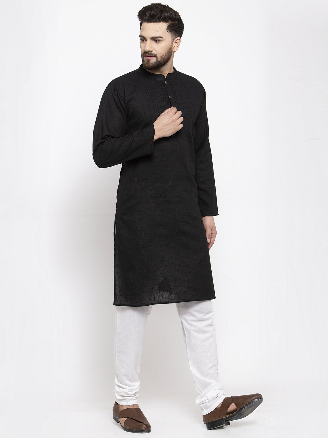 Jompers Men Black & White Solid Pin-tucks Kurta with Churidar - Distacart
