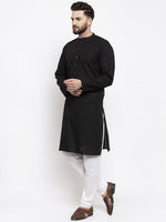 Thumbnail for Jompers Men Black & White Solid Pin-tucks Kurta Only - Distacart