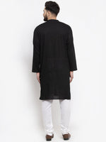 Thumbnail for Jompers Men Black & White Solid Pin-tucks Kurta Only - Distacart