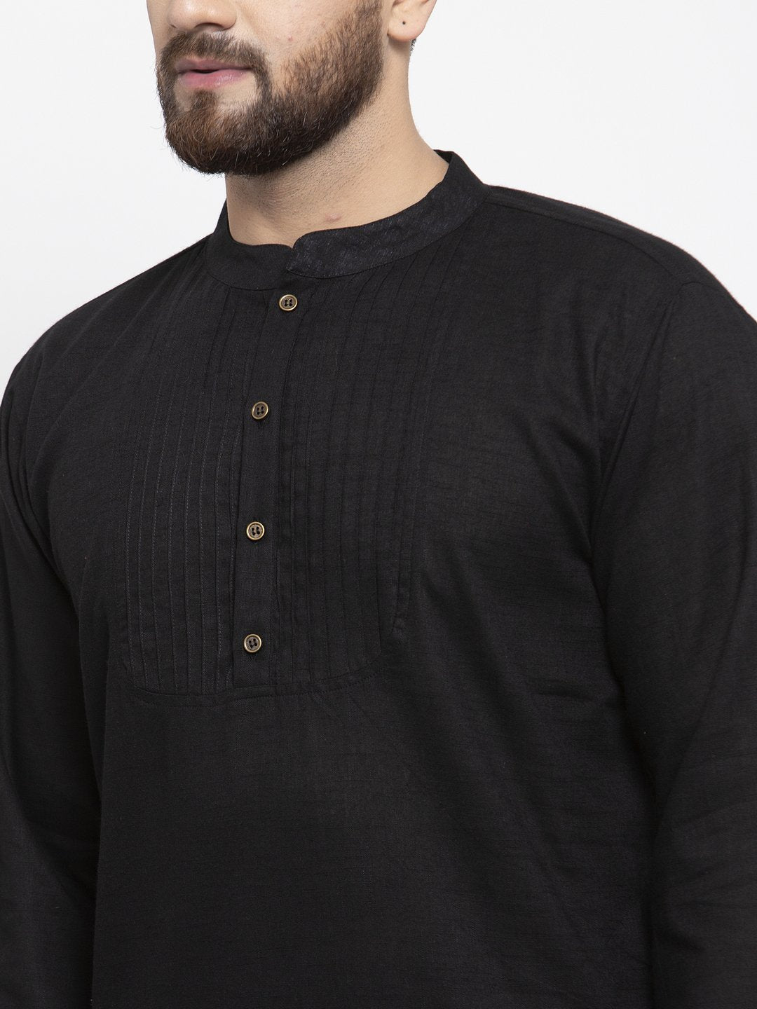 Jompers Men Black & White Solid Pin-tucks Kurta Only - Distacart