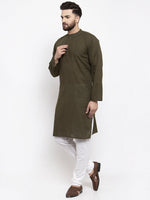 Thumbnail for Jompers Men Olive-Green & White Solid Pin-tucks Kurta Only - Distacart