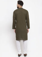 Thumbnail for Jompers Men Olive-Green & White Solid Pin-tucks Kurta Only - Distacart