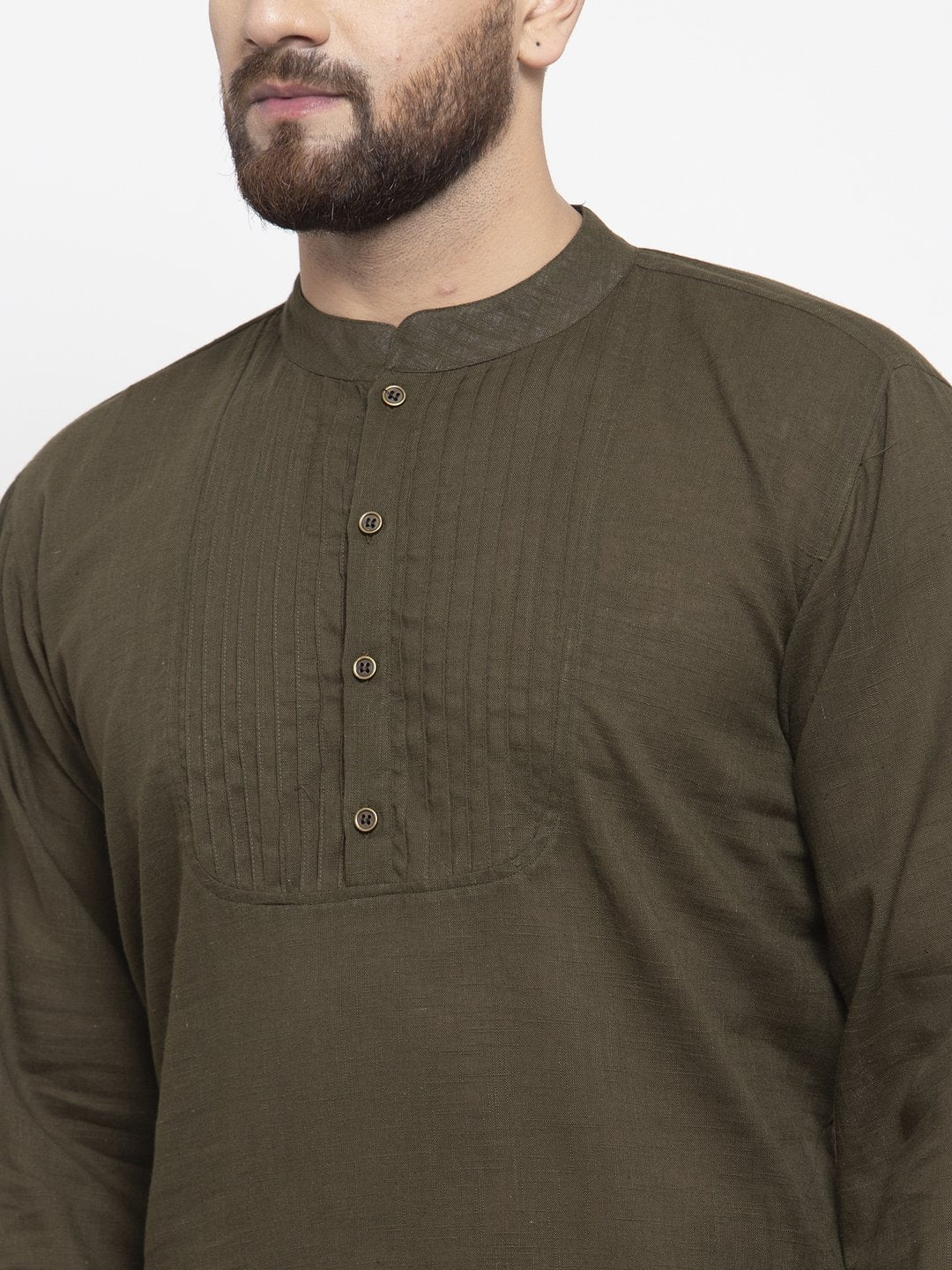 Jompers Men Olive-Green & White Solid Pin-tucks Kurta Only - Distacart