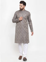 Thumbnail for Jompers Men Grey & White Woven Design Kurta with Churidar - Distacart
