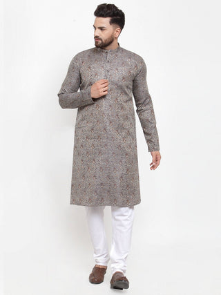 Jompers Men Grey & White Woven Design Kurta with Churidar - Distacart