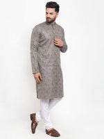 Thumbnail for Jompers Men Grey & White Woven Design Kurta with Churidar - Distacart