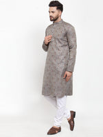 Thumbnail for Jompers Men Grey & White Woven Design Kurta with Churidar - Distacart