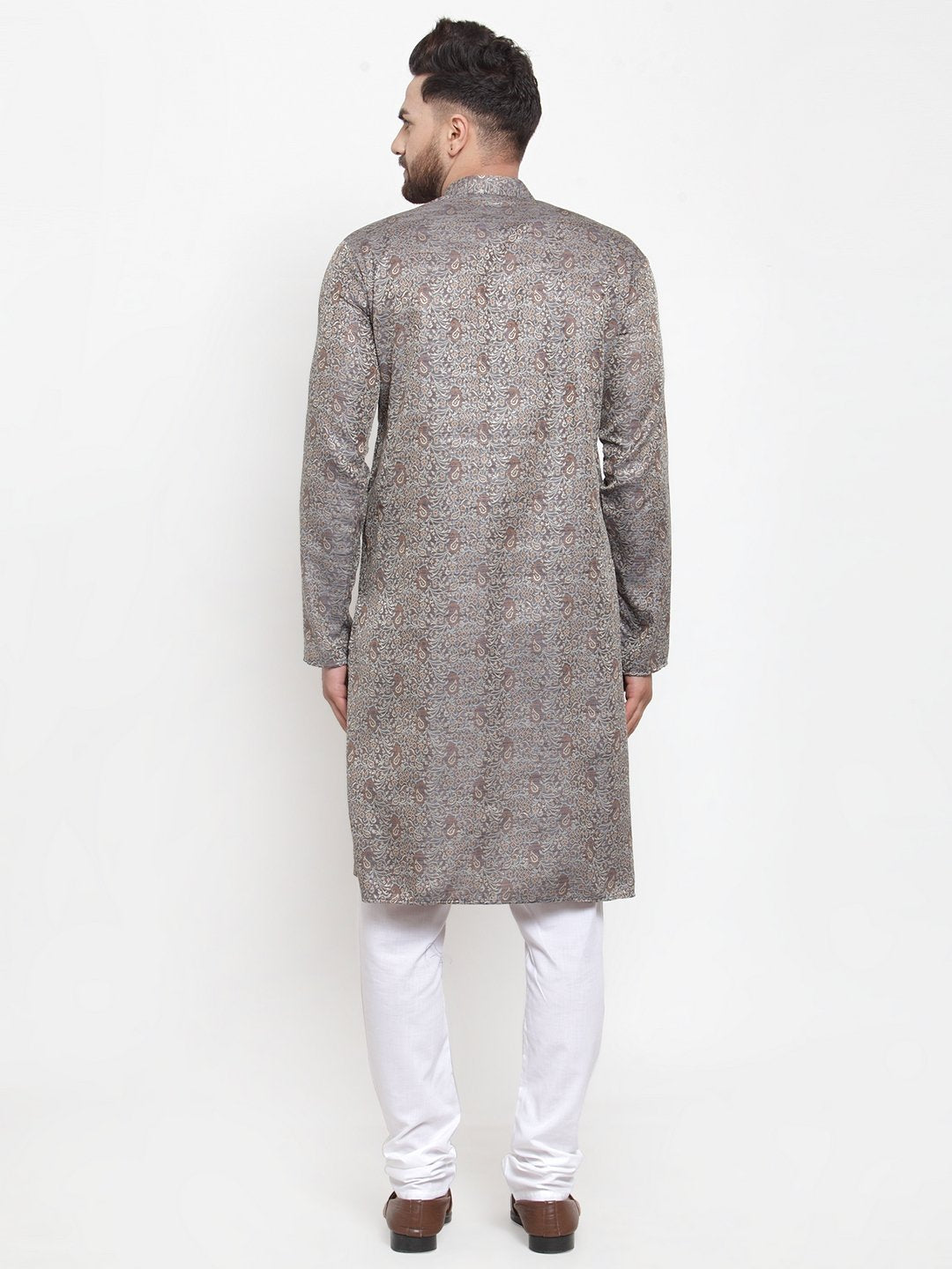 Jompers Men Grey & White Woven Design Kurta with Churidar - Distacart