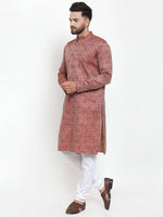 Thumbnail for Jompers Men Maroon & White Woven Design Kurta with Churidar - Distacart