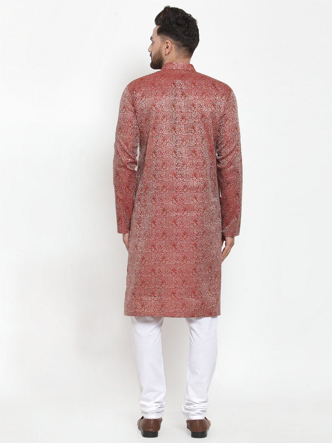 Jompers Men Maroon & White Woven Design Kurta with Churidar - Distacart