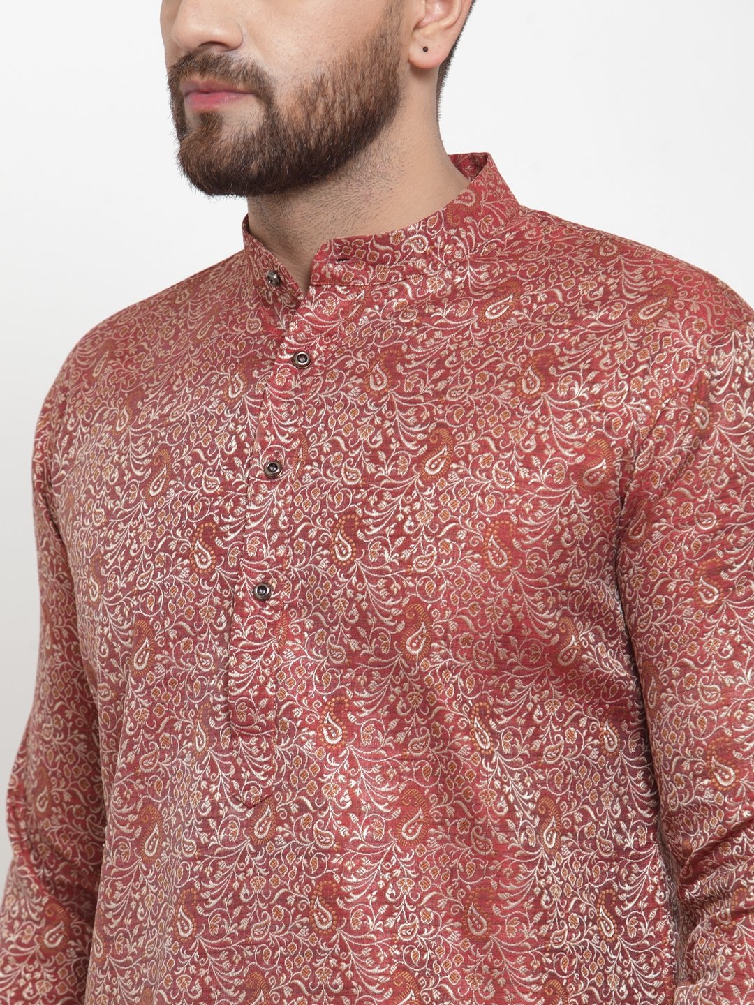 Jompers Men Maroon & White Woven Design Kurta with Churidar - Distacart
