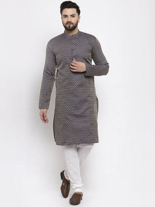 Jompers Men Navy-Blue & White Woven Design Kurta with Churidar - Distacart