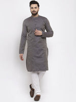Thumbnail for Jompers Men Navy-Blue & White Woven Design Kurta Only - Distacart