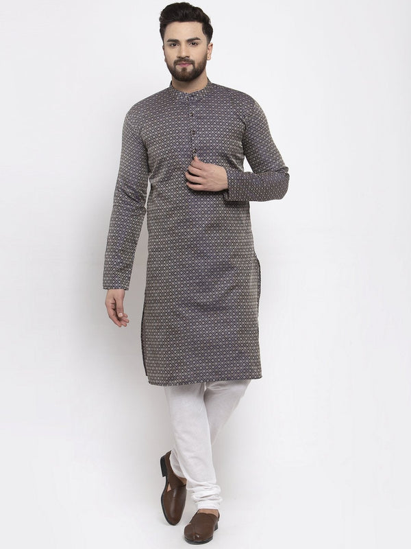 Jompers Men Navy-Blue & White Woven Design Kurta Only - Distacart