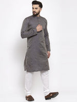 Thumbnail for Jompers Men Navy-Blue & White Woven Design Kurta Only - Distacart