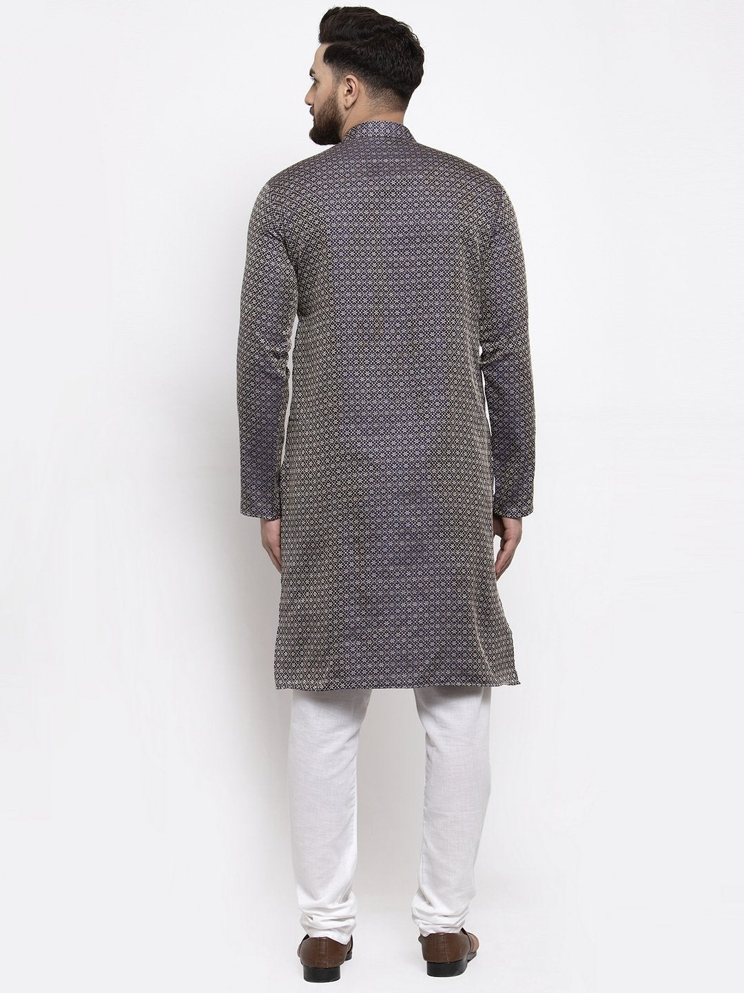 Jompers Men Navy-Blue & White Woven Design Kurta Only - Distacart