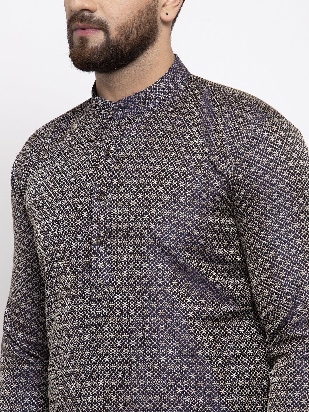 Jompers Men Navy-Blue & White Woven Design Kurta Only - Distacart