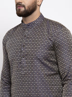 Thumbnail for Jompers Men Navy-Blue & White Woven Design Kurta Only - Distacart