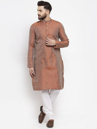 Jompers Men Orange & White Woven Design Kurta with Churidar - Distacart
