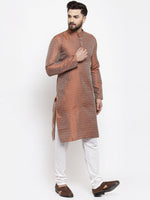 Thumbnail for Jompers Men Orange & White Woven Design Kurta with Churidar - Distacart